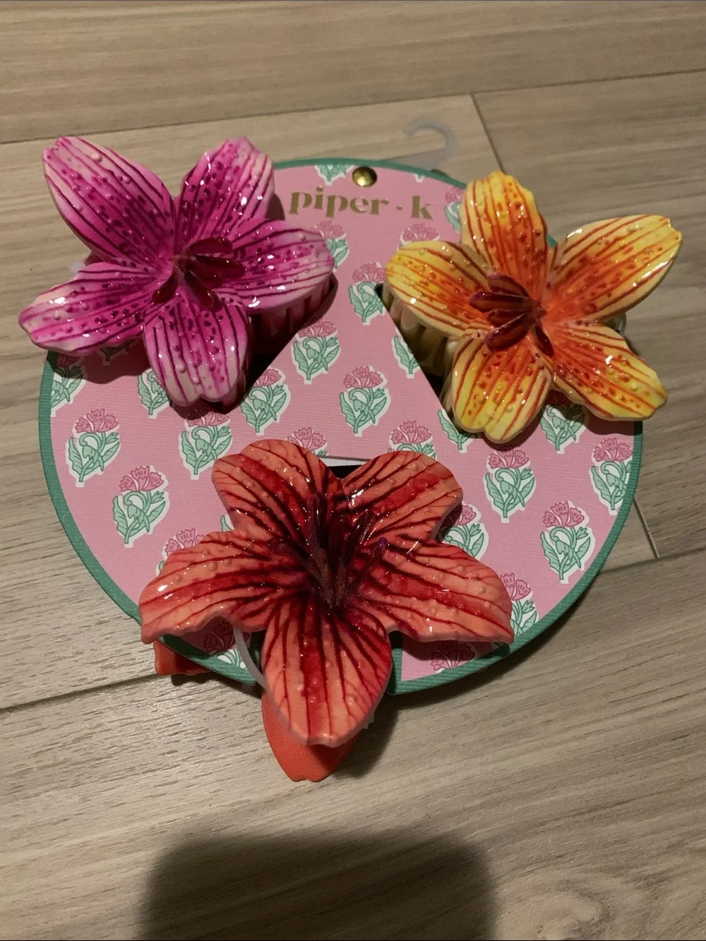 piper-k Floral Hair Clip Set - Pink, Yellow, Orange